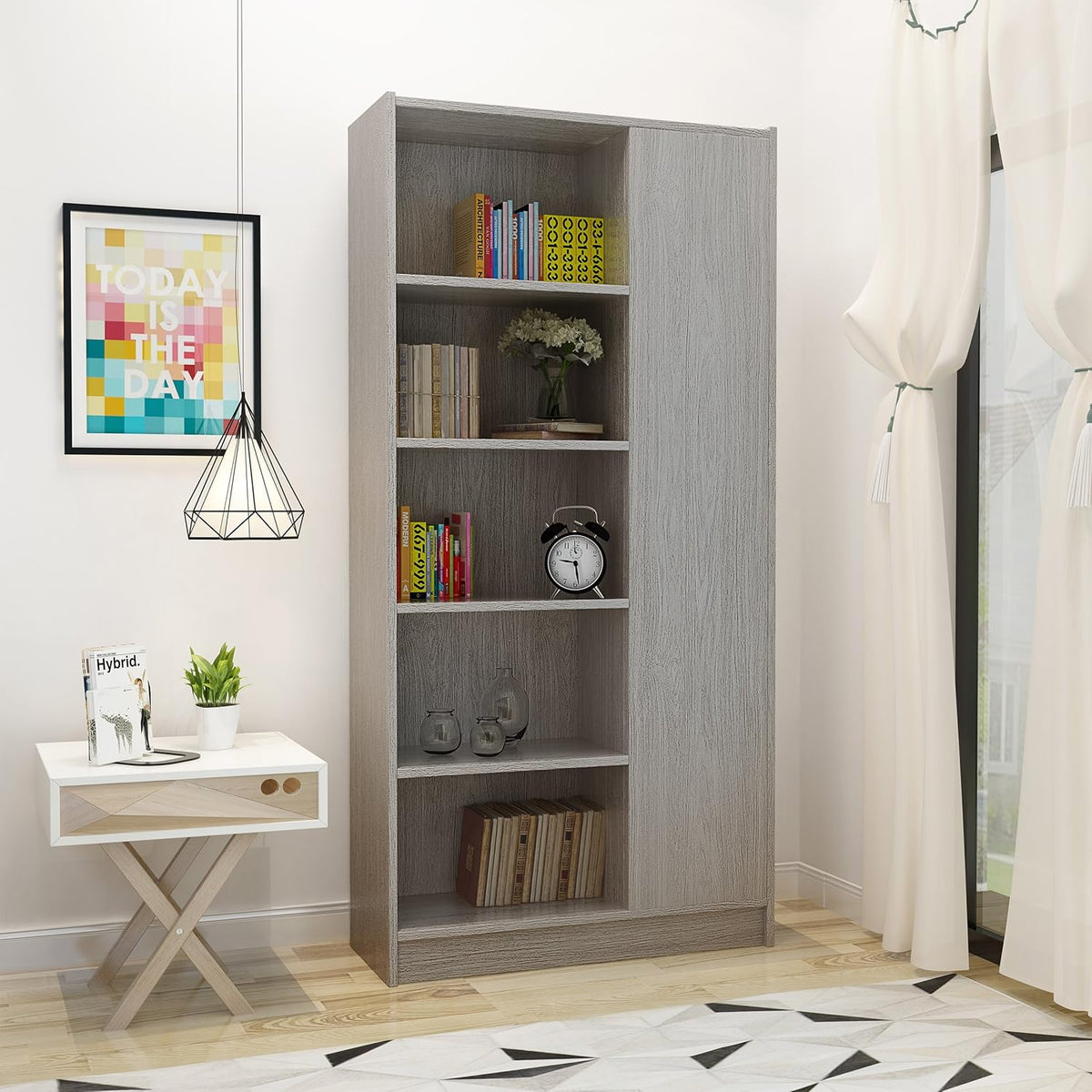 Grey Oak Finish Faux Wood Bookcase Z176