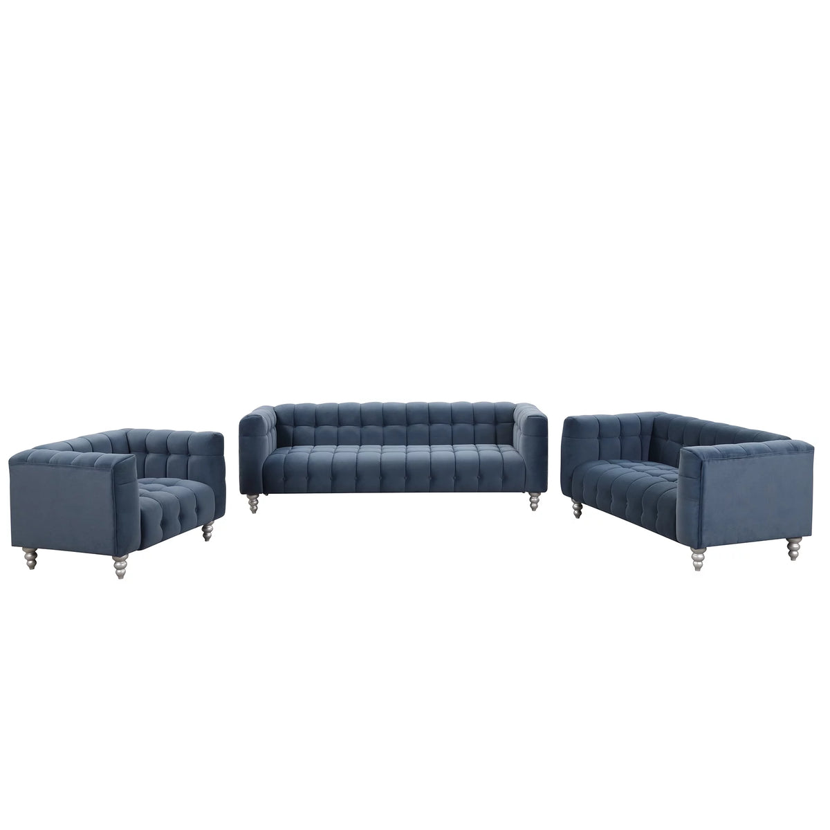90" Blue Tufted 3 Seater Sofa E962374