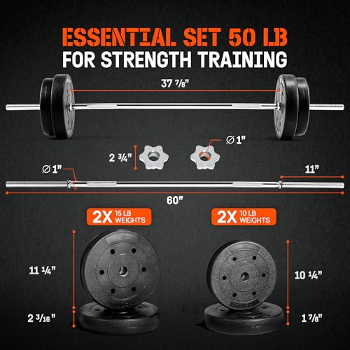 50 LB Barbell Weight Set with Diamond Knurled Handles Z718