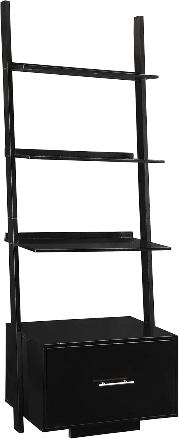 Black Ladder Bookcase with File Drawer D862261