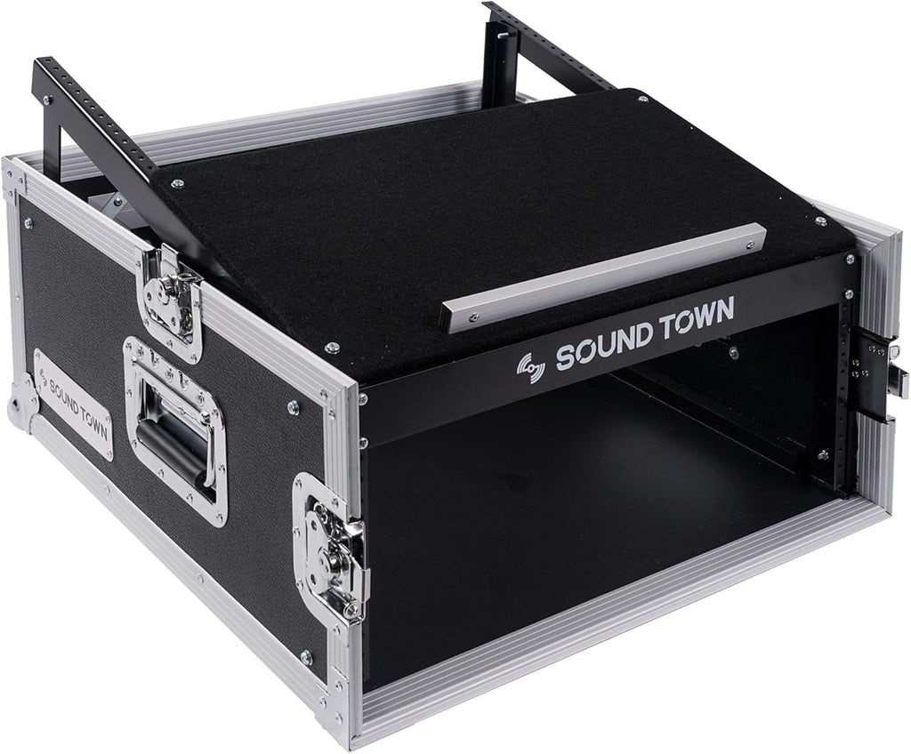4U PA DJ Rack Road Case with 11U Slant Mixer Top, 20’’ Rackable Depth, 4-Space Size V7349