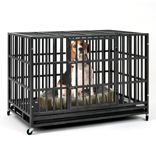 48 Inch Heavy Duty Steel Dog Crate with Wheels and Removable Tray C71748