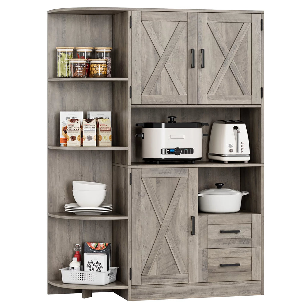 Large Kitchen Pantry with Adjustable Shelves, Tall Storage Cabinet, Wash Gray Q443576