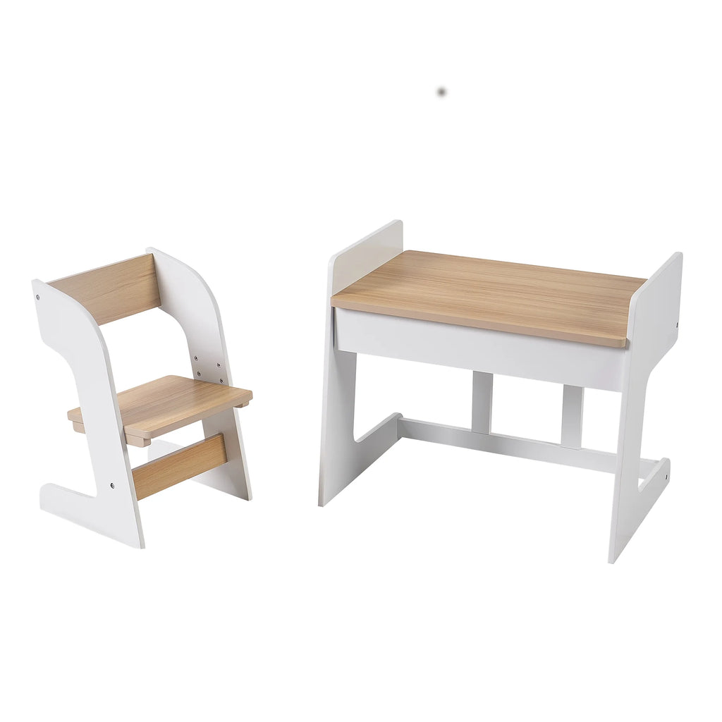 White & Natural Wooden Kids Table and Chair Set, 2 Piece P190