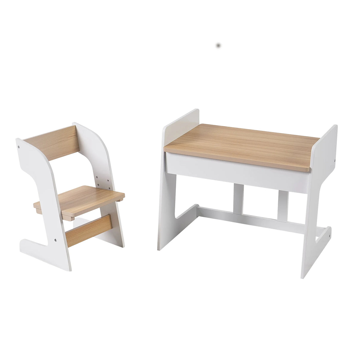 White & Natural Wooden Kids Table and Chair Set, 2 Piece P190