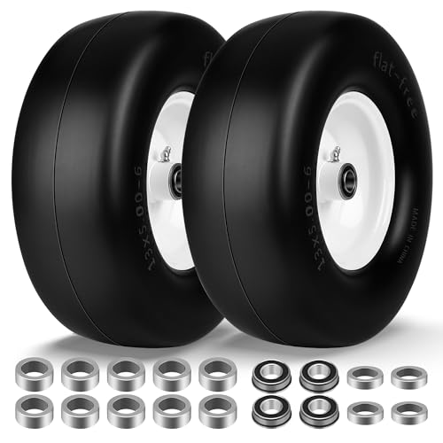 2 PCS 13x5.00-6 Flat Free Tire and Wheel with 3/4" Extra 5/8" Bearings D3787