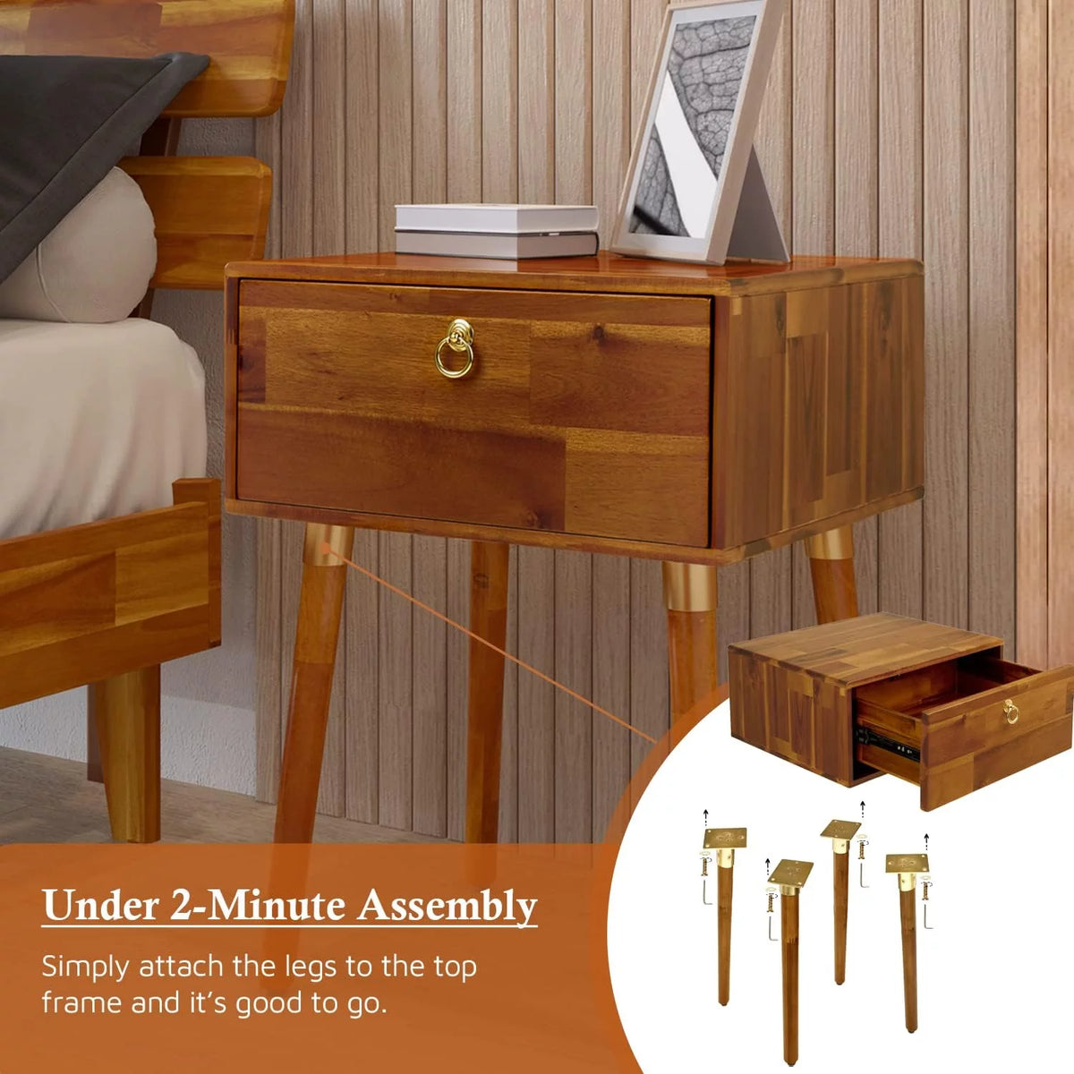 Solid Acacia Wood Nightstand L747651