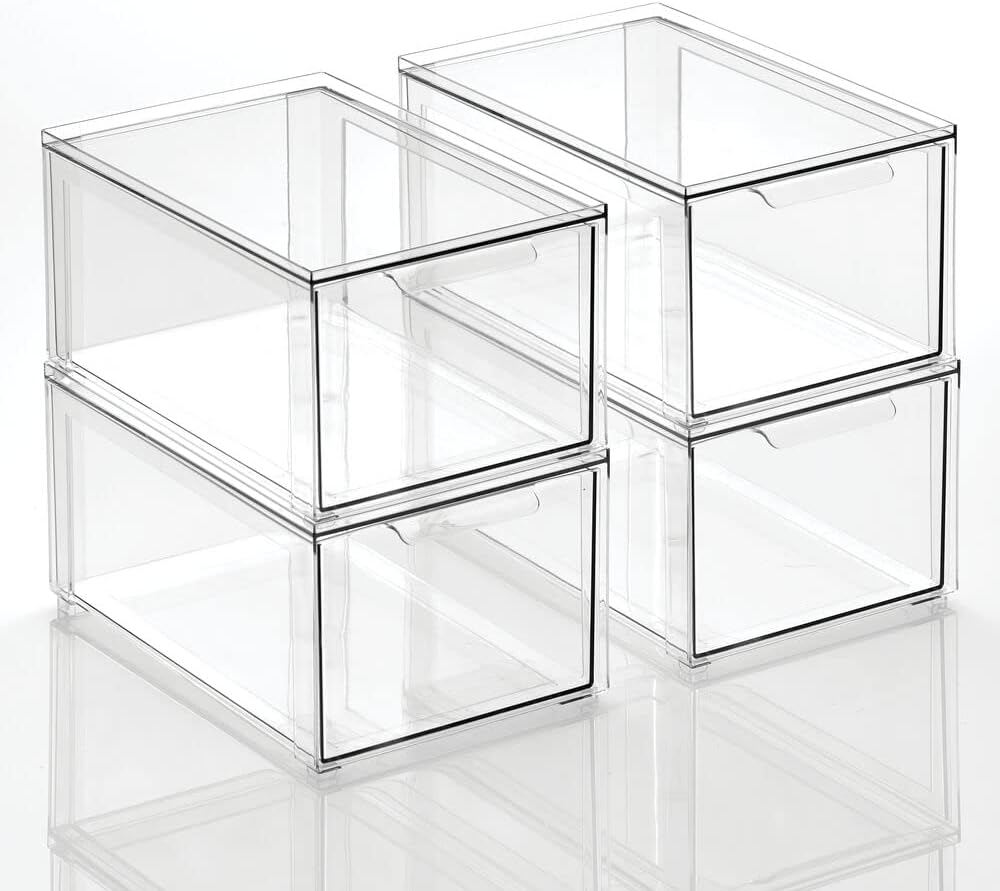 Clear Plastic 4 Pack Stackable Storage Drawer F62713