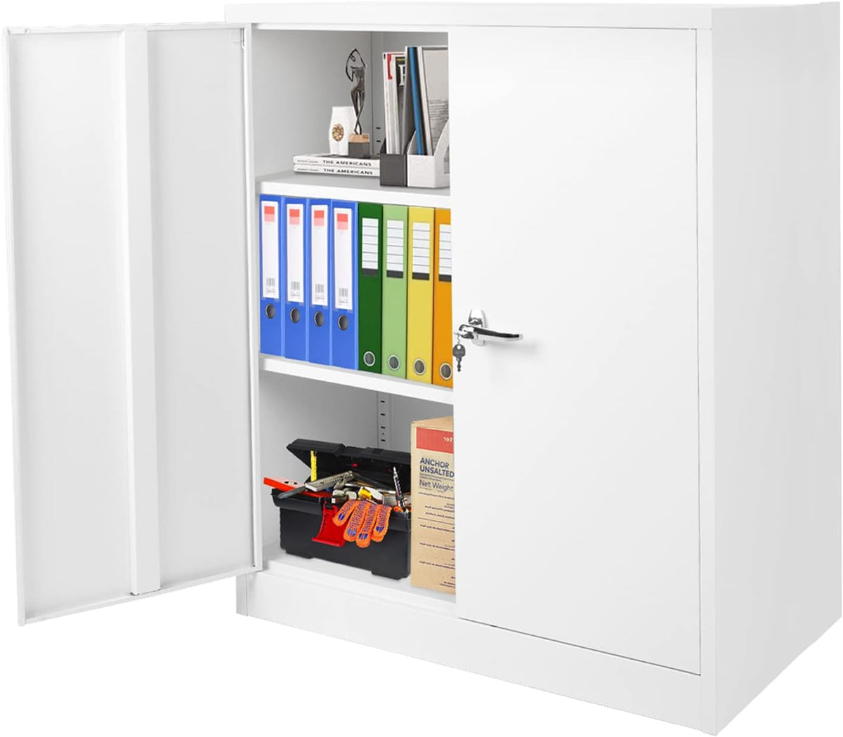 Black Metal Locking Storage Cabinet with 2 Doors and 2 Adjustable Shelves T458