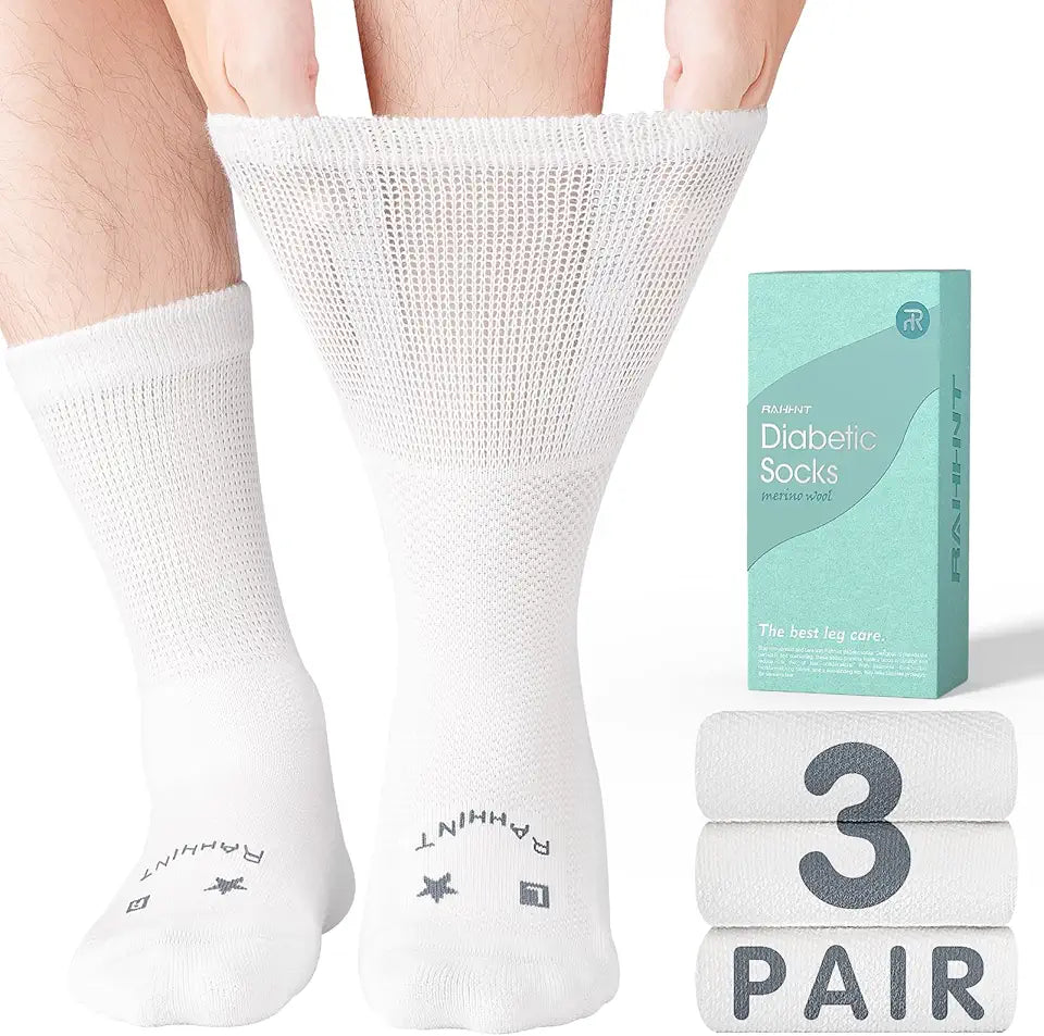 Merino Wool Diabetic Socks for Men Women Loose Fit Non Binding F5100