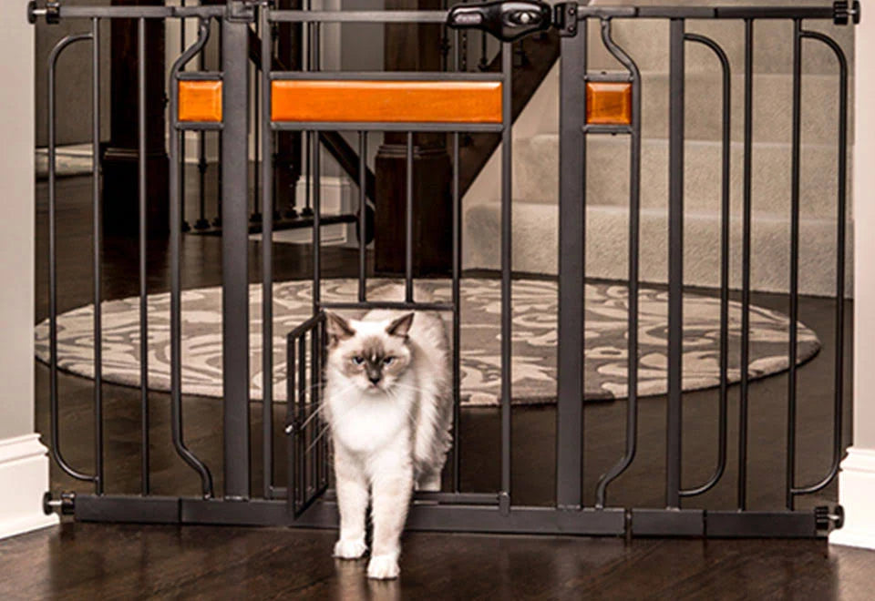 Black Extra Tall Gate with Small Pet Door D8557