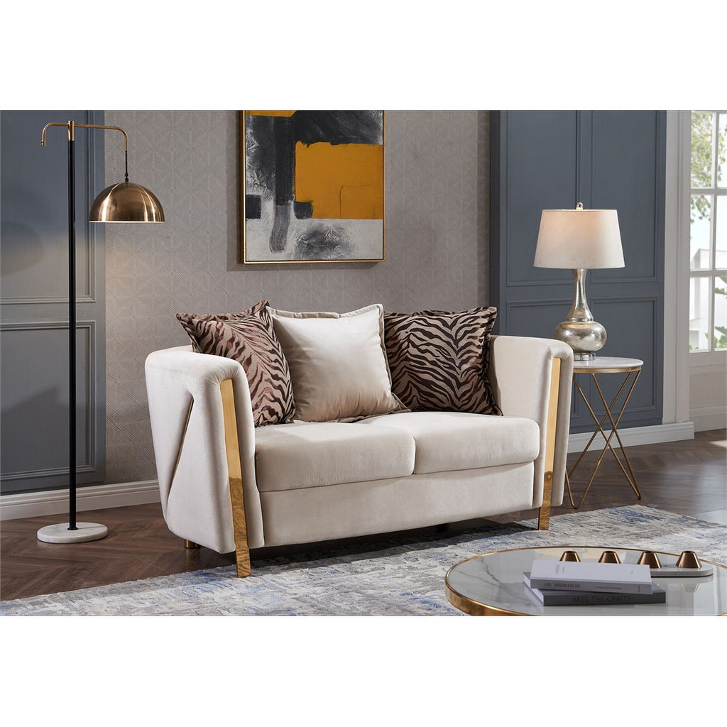 Beige Velvet 2Pc Living Room Set L1575