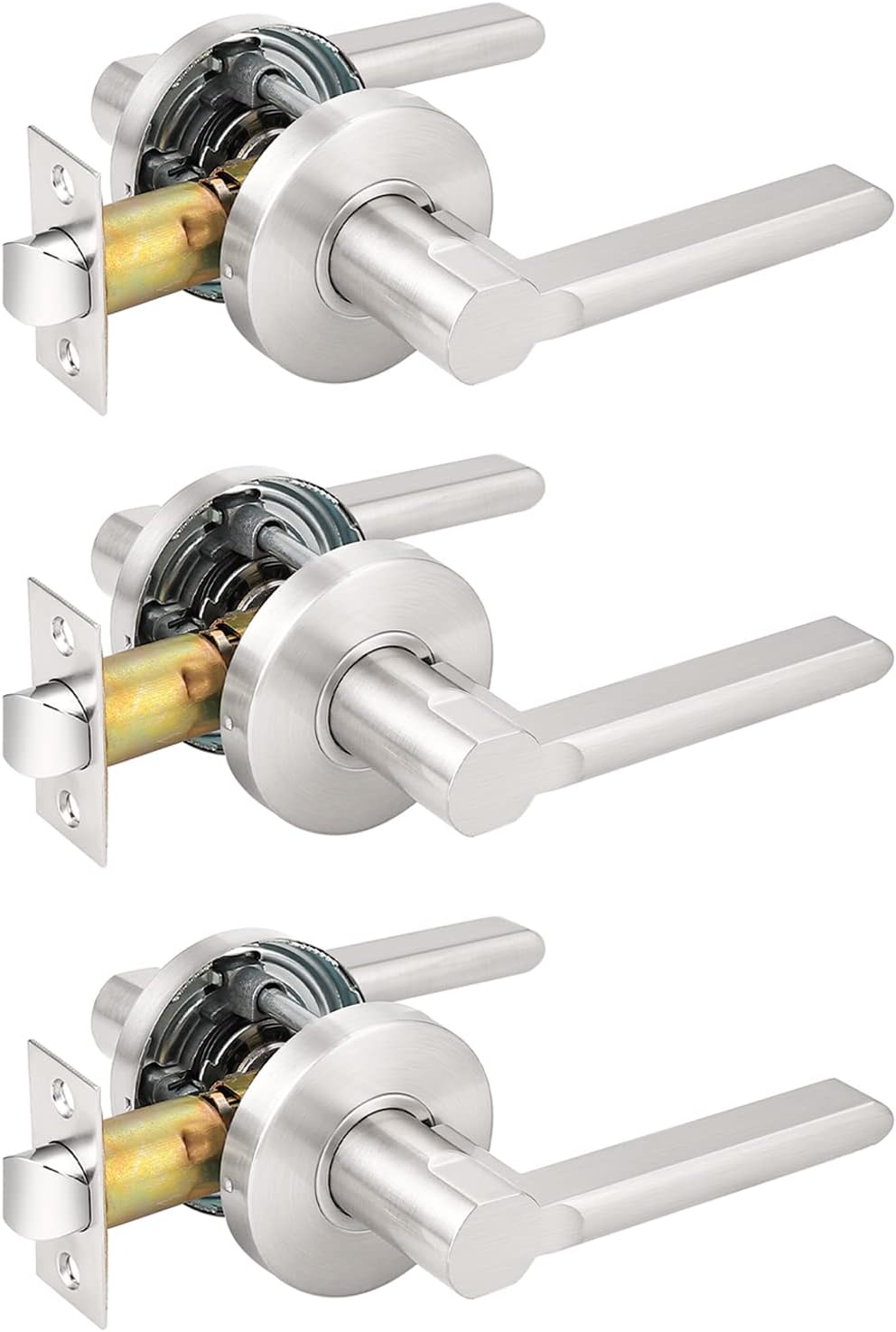 Stain Nickel Keyless Passage Door Levers Interior Locks, Non-Locking Lever Set, 10 Pack S11346