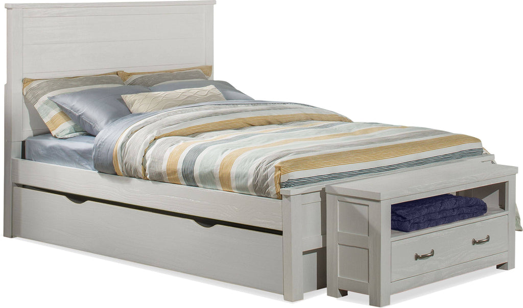 White Full Panel Bed with Trundle F17841