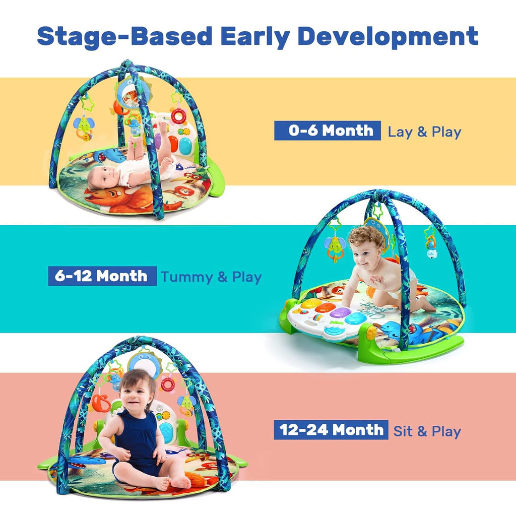 Baby Gym Play Mat with 5 Sensory Teether Toys, Musical Activity Center, Pack of 2 Q597