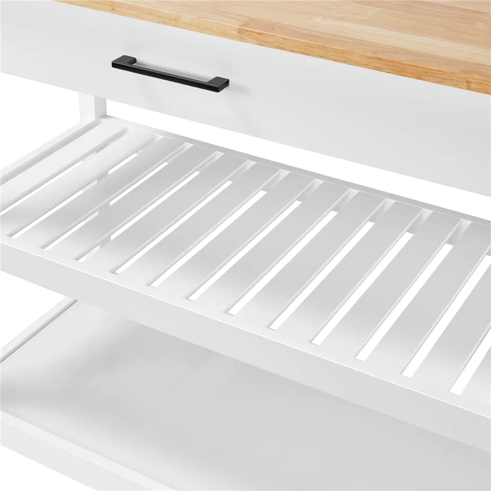 White Kitchen Island Cart with Wheels Storage Drawer O6910