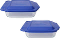2 Square Glass Baking Dishes with 2 Blue Lids G2948