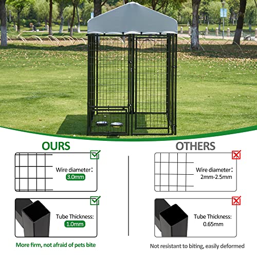 Large Dog Kennel Heavy Duty Welded Wire Steel Cage with Waterproof Cover (8x4x6 ft) I19128