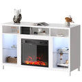 White Fireplace TV Stand with 18" Electric Fireplace and Adjustable Glass Shelves N20562
