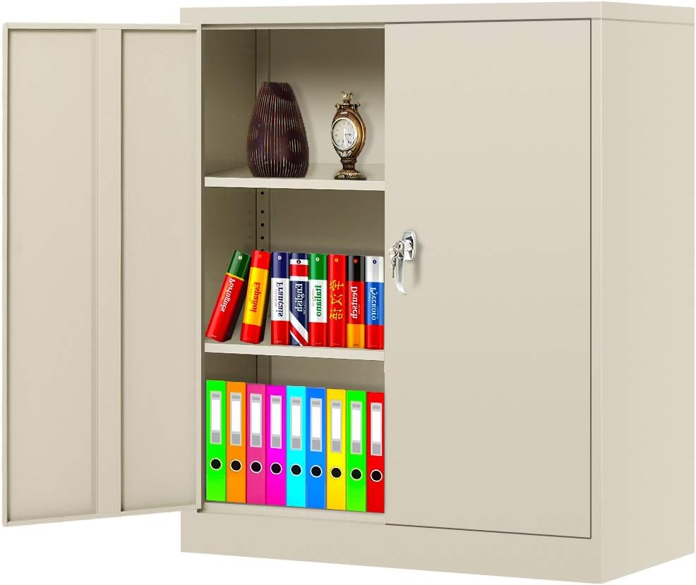 Black Metal Locking Storage Cabinet with 2 Doors and 2 Adjustable Shelves T458