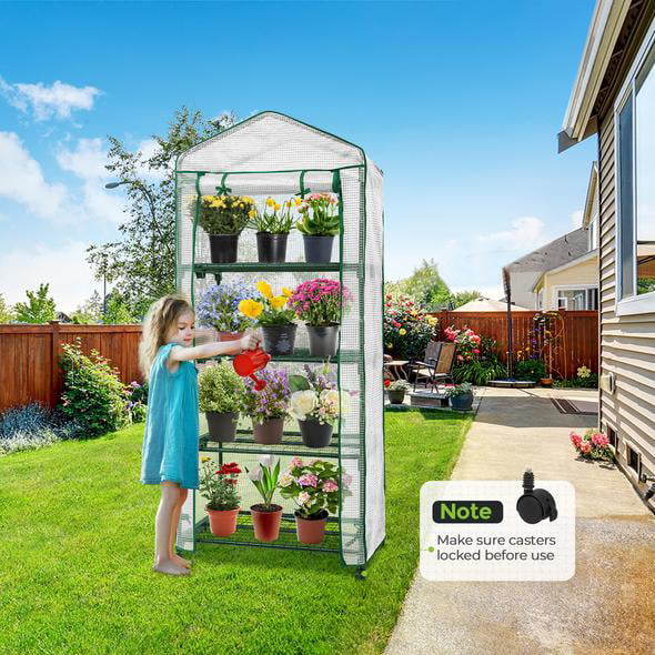 Mini Rolling Greenhouse with Caster Wheels and Shelves C708551