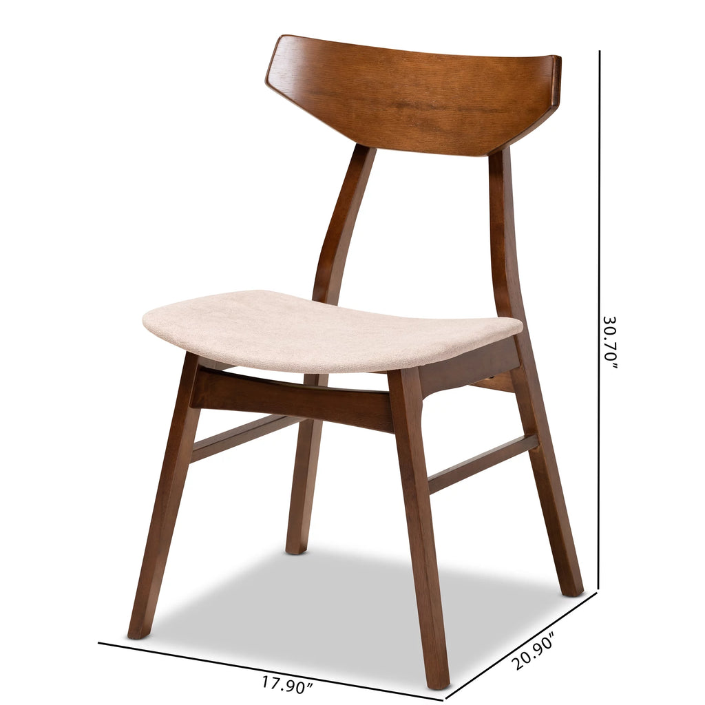 Light Beige Fabric Upholstered Walnut Brown Wood 4-Piece Dining Chair Set M7380
