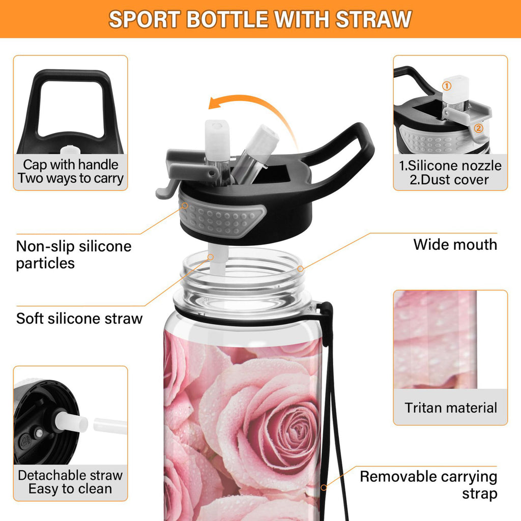 Pink Roses Flowers 32oz Tritan Leakproof Sports Bottle K544