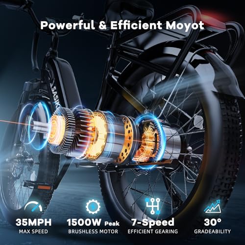 24" Fat Tire Electric Bike, 48V 20AH Removable Battery, 7 Speed F16725