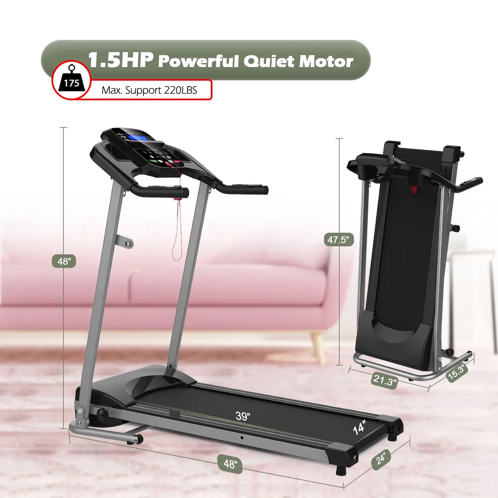 Folding 1.5HP Electric Treadmill Black Z967