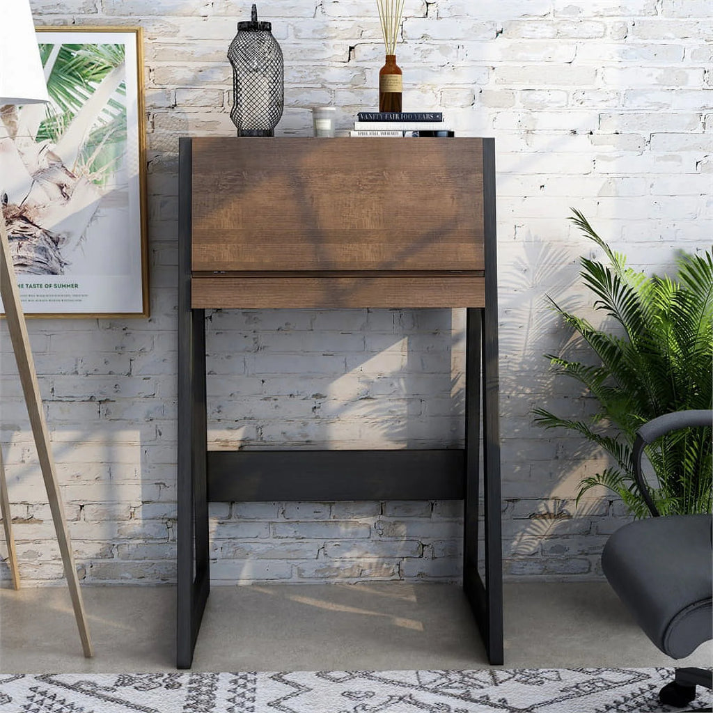 Walnut Oak Brown/Black Wood Secretary Desk R756003