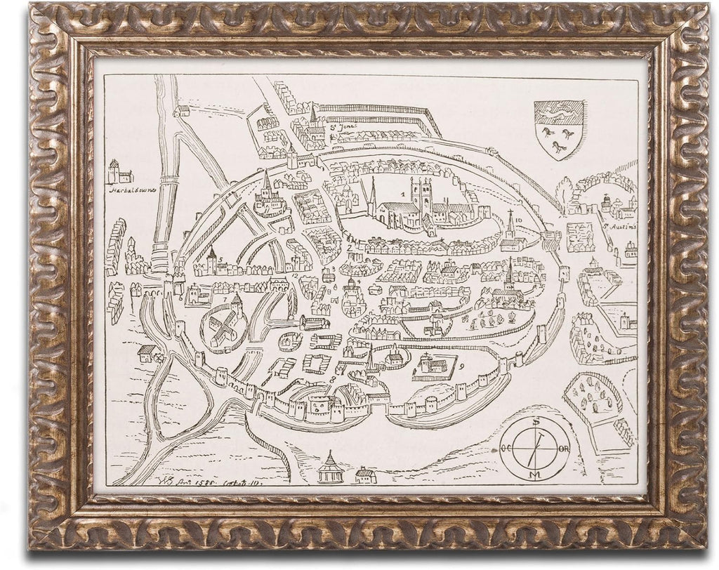 16th Century Canterbury Map 11 by 14-Inch Gold Ornate Frame Y427487