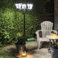 Large Black Triple Head Solar Security Lamp Post, White LEDs, 2.1m W351124