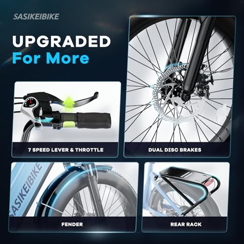 24" Fat Tire Electric Bike, 48V 20AH Removable Battery, 7 Speed F16725