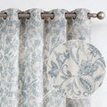 Floral Linen Semi Sheer Curtains 84 inch 2 Panels Blue on Beige N188475