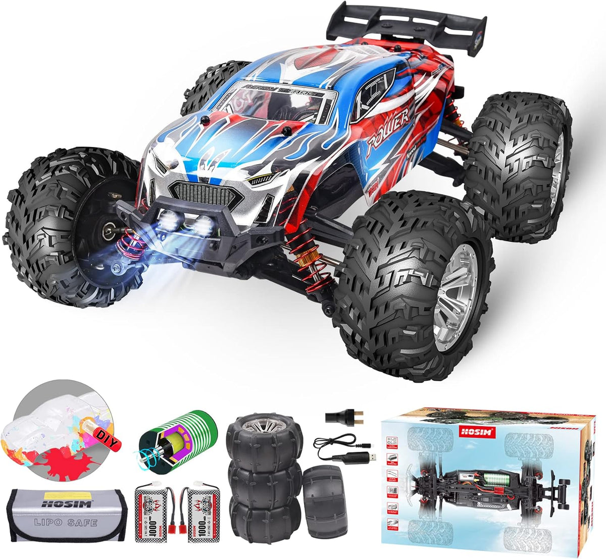 Brushless RC Car 4x4 Off Road Monster Truck Waterproof Hobby Vehicle with 2 Batteries R3020