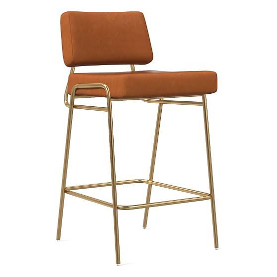Vegan Leather Counter Stool with Antique Brass U856339