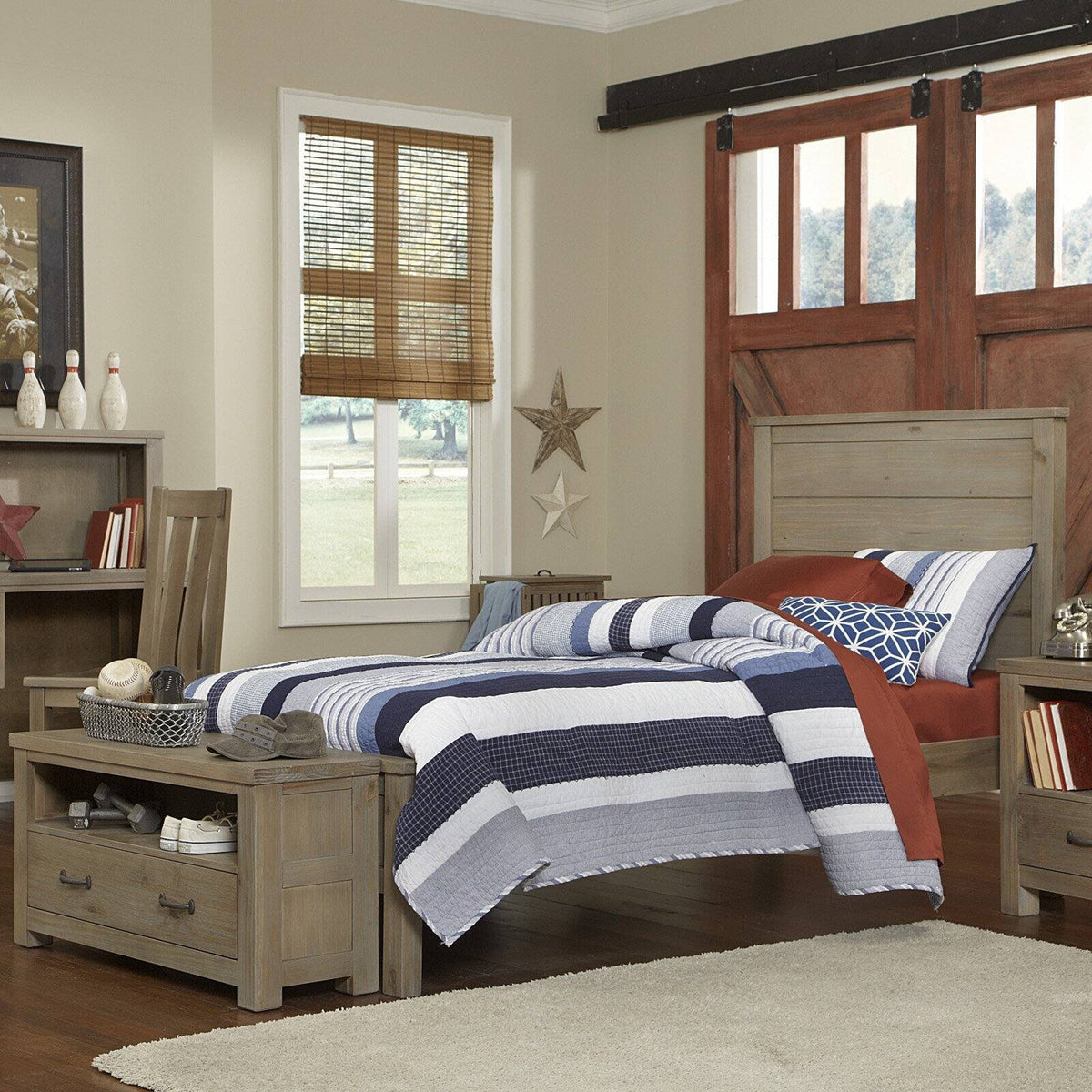 White Full Panel Bed with Trundle F17841