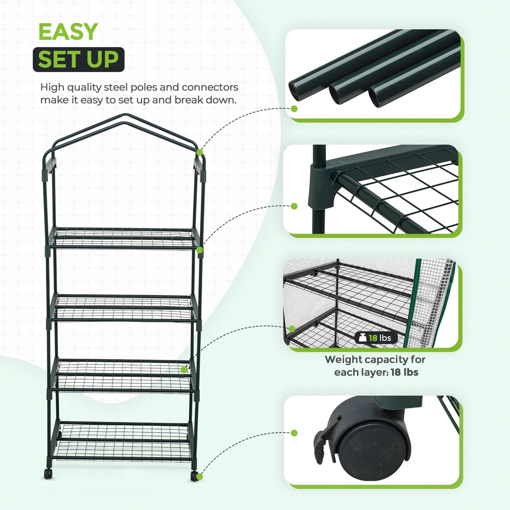 Mini Rolling Greenhouse with Caster Wheels and Shelves C708551