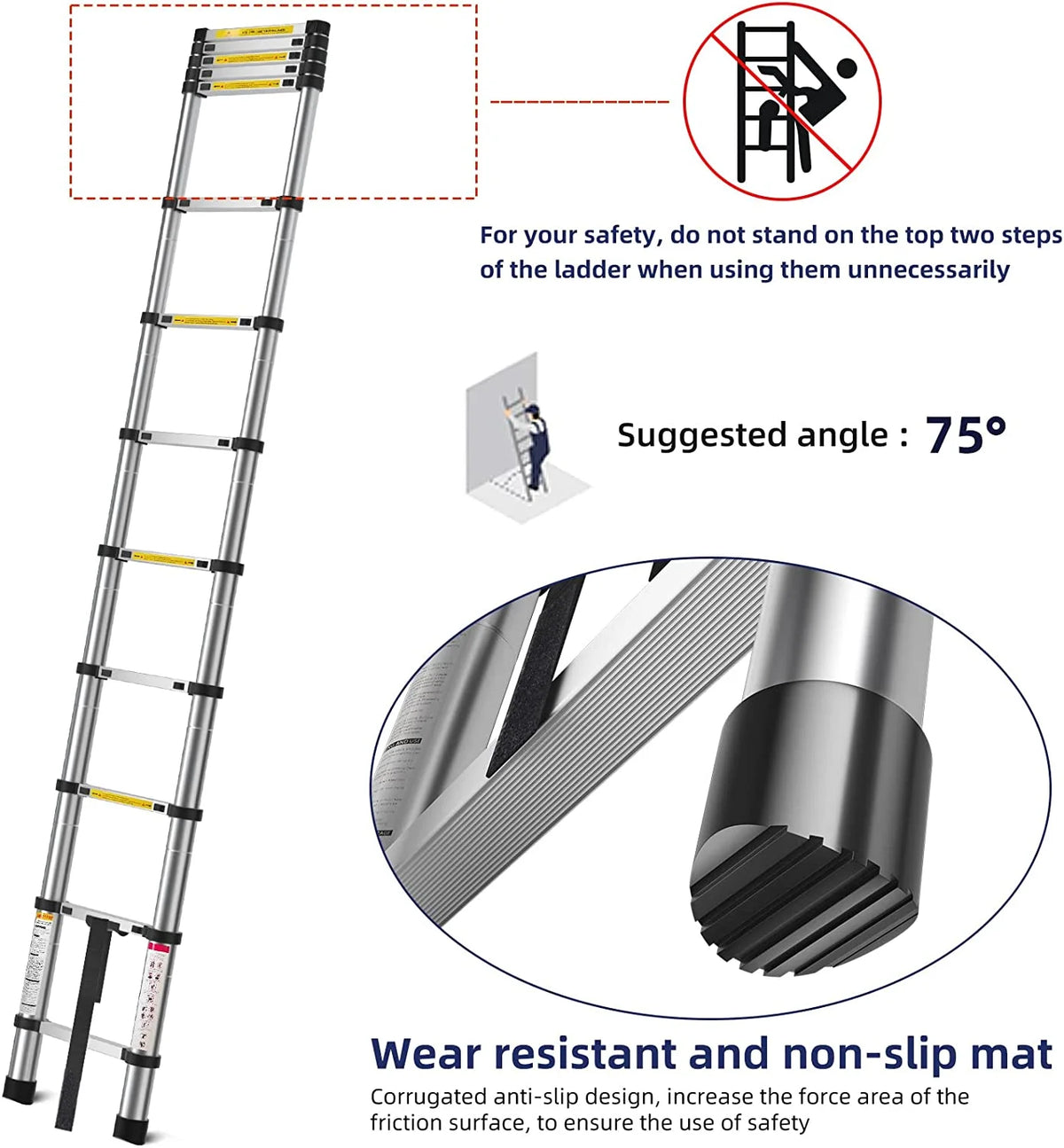 Telescoping Aluminum Extension Ladder, 330lbs Max Capacity Y6331