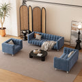 90" Blue Tufted 3 Seater Sofa E962374