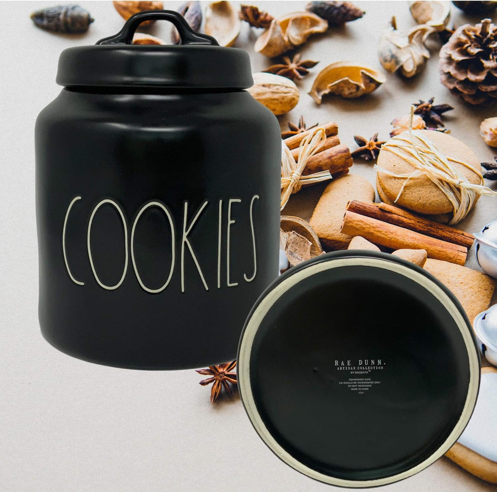 Black Cookie Canister with White Letters, Pack of 2 V42757