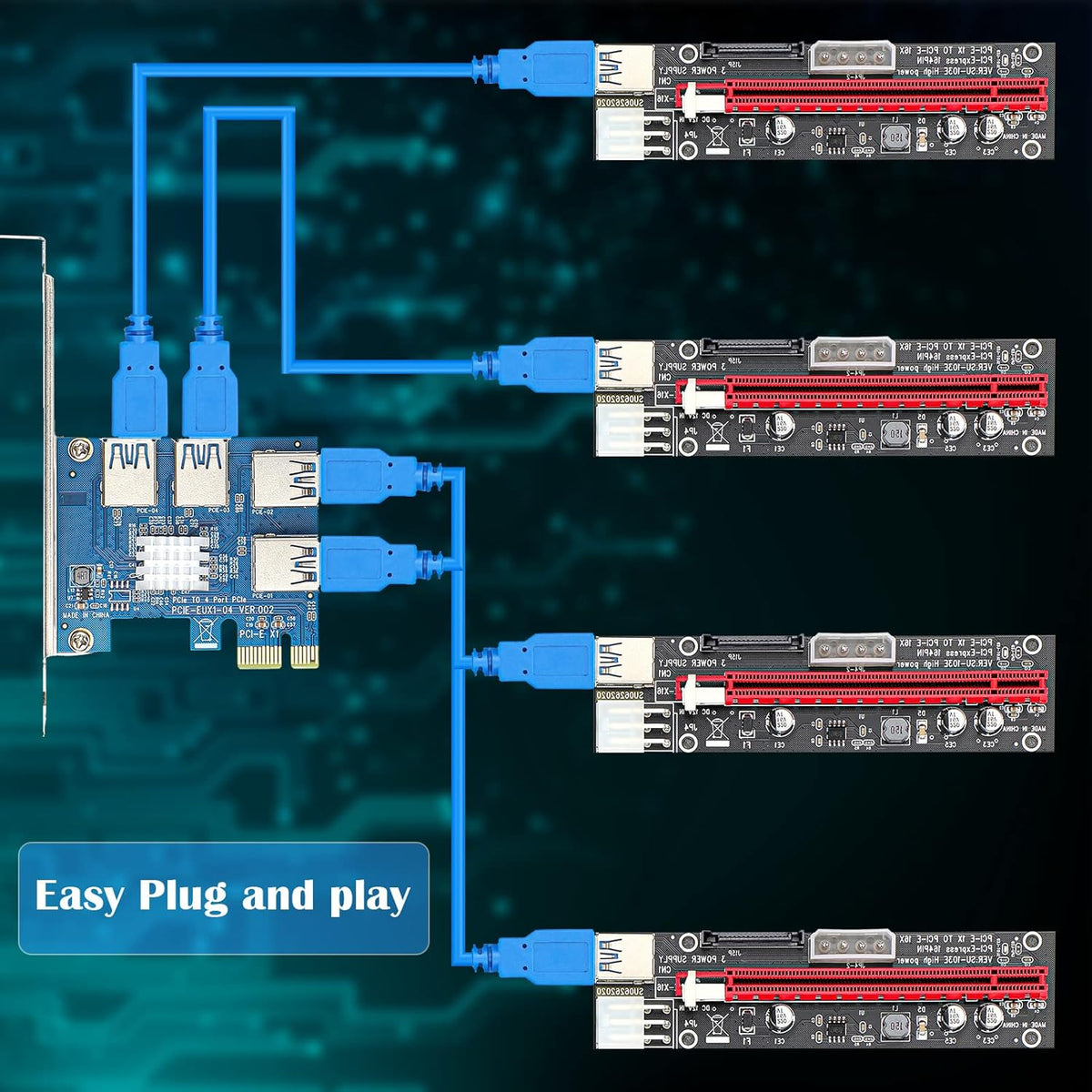 5 Pieces PCIE Riser Card Adapter Set with USB 3.0 External Converter Pack of 2 I20314