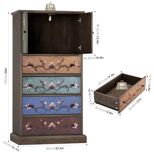 50'' Tall 4 Drawer 2 Door Wood Dresser F383