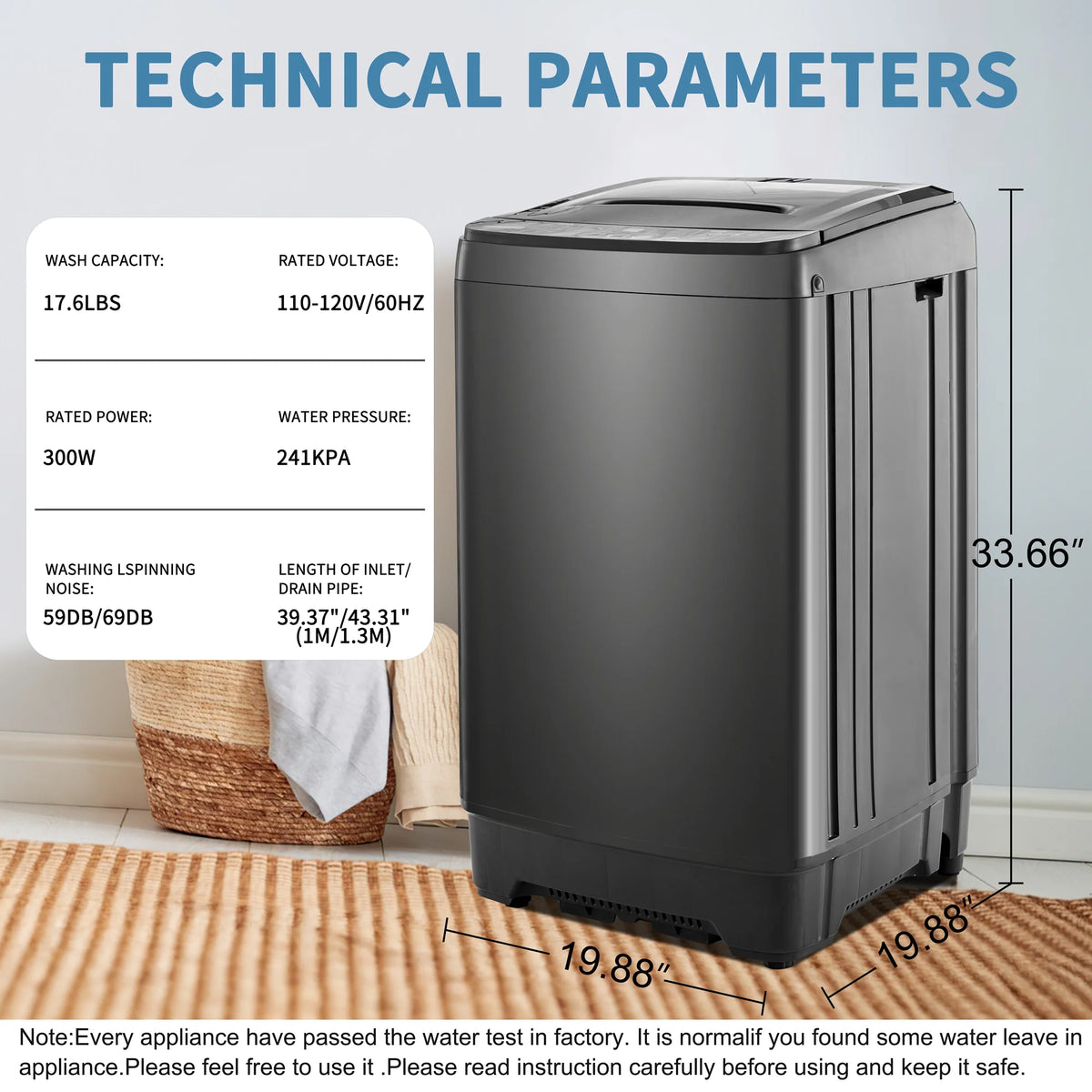 Portable Automatic Washer Machine with Drain Pump 17.6 Pounds R35950