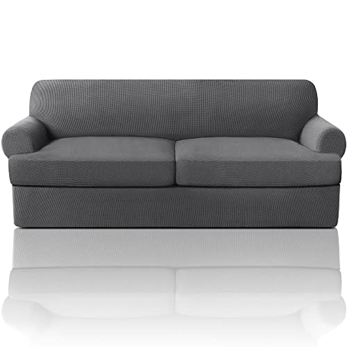 Ivory 3 Pieces Stretch Sofa Covers for T Cushion Sofa O39870