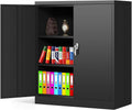 Black Metal Locking Storage Cabinet with 2 Doors and 2 Adjustable Shelves T458
