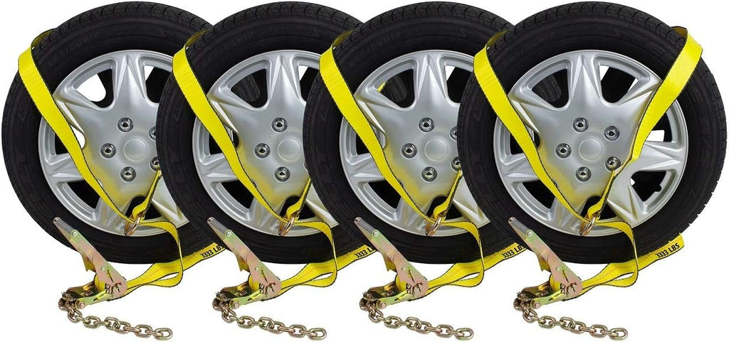 4 Pack 2 x 12' Car Tie Down Ratchet Strap with Chain Anchor S349