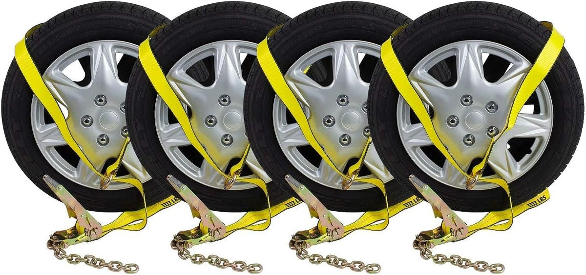 4 Pack 2 x 12' Car Tie Down Ratchet Strap with Chain Anchor S349
