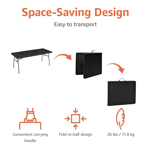 White 6 ft Folding Table with Carrying Handle C55164