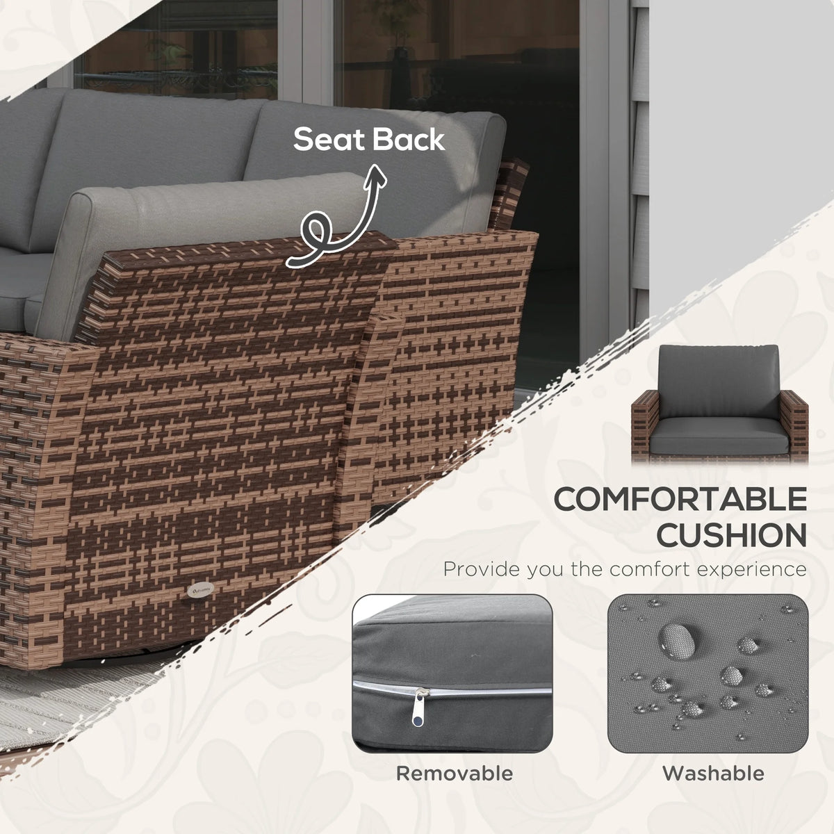 6pc Patio Furniture Set with Couch, Swivel Rocking Chairs, Brown X856608